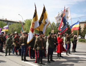 Казаки Новосибирска традиционно приняли участие в митинге возле Момунента Славы воинам-сибирякам